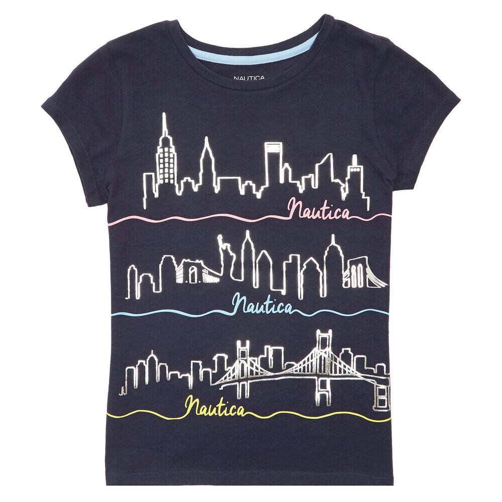 Little Girls' Cityscape Tee (2T-7),Navy,large