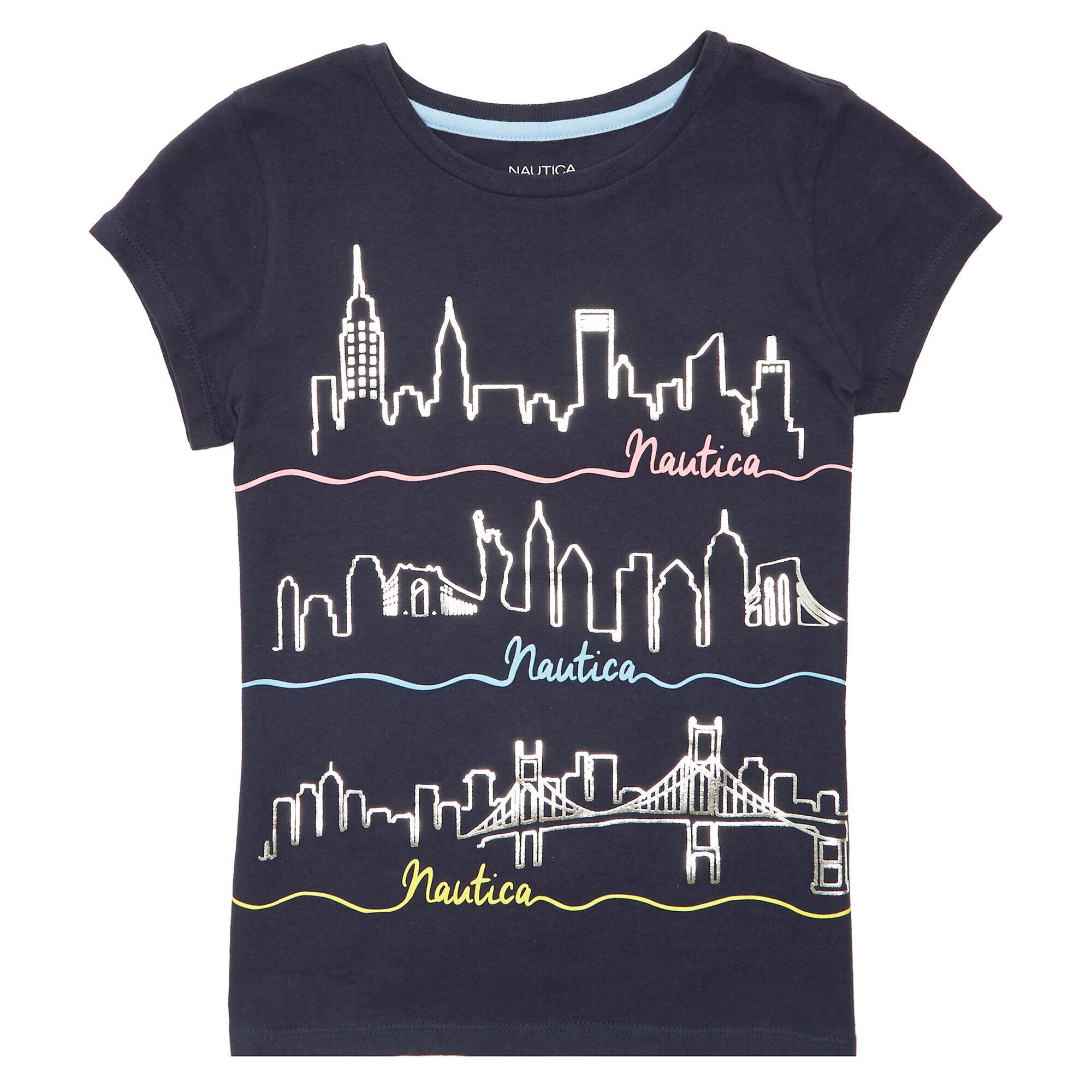 Little Girls' Cityscape Tee (2T-7),Navy,large
