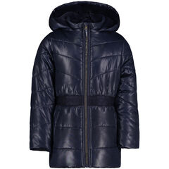 Girls' Cinch Waist Puffer Coat (7-16),Navy,large