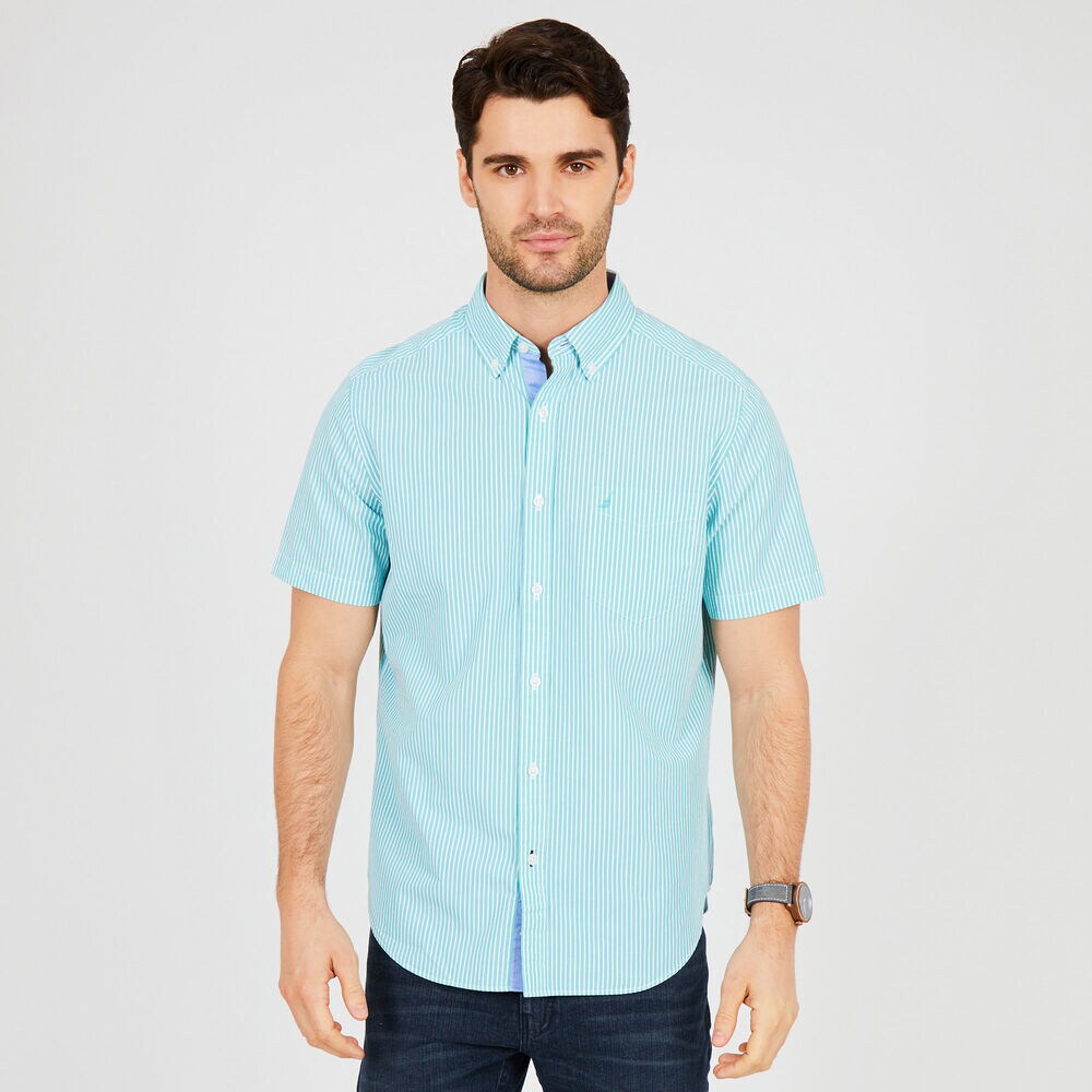Classic Fit Stripe Short Sleeve Button Down,Mint Spring,large