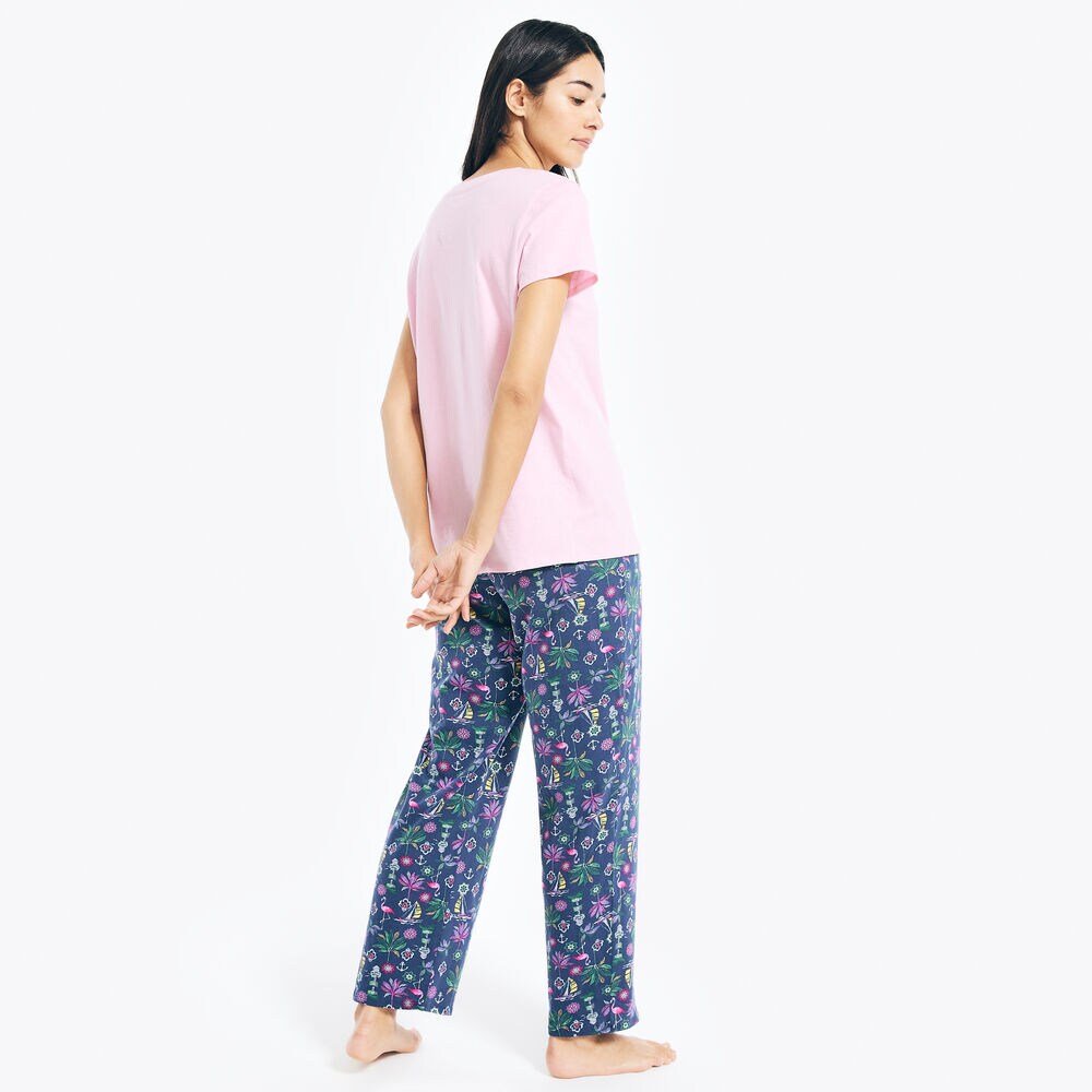 FLORAL PRINT PAJAMA PANT SET,Navy,large