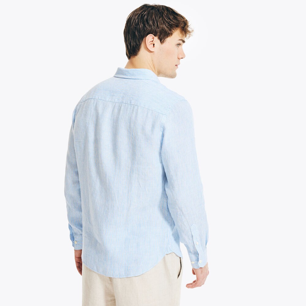 CLASSIC FIT STRIPED LINEN SHIRT,Clear Sky Blue,large
