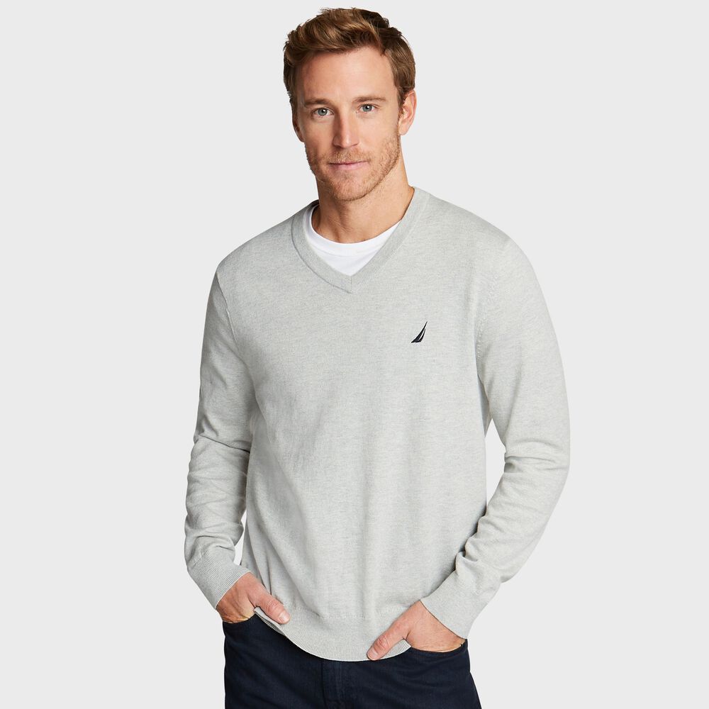 BIG & TALL V-NECK NAVTECH SWEATER,Grey Heather,large