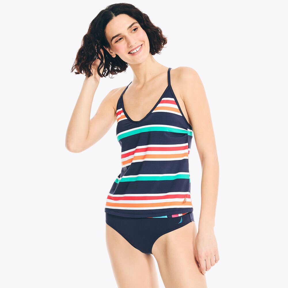 Striped Tankini Swim,Stellar Blue Heather,large