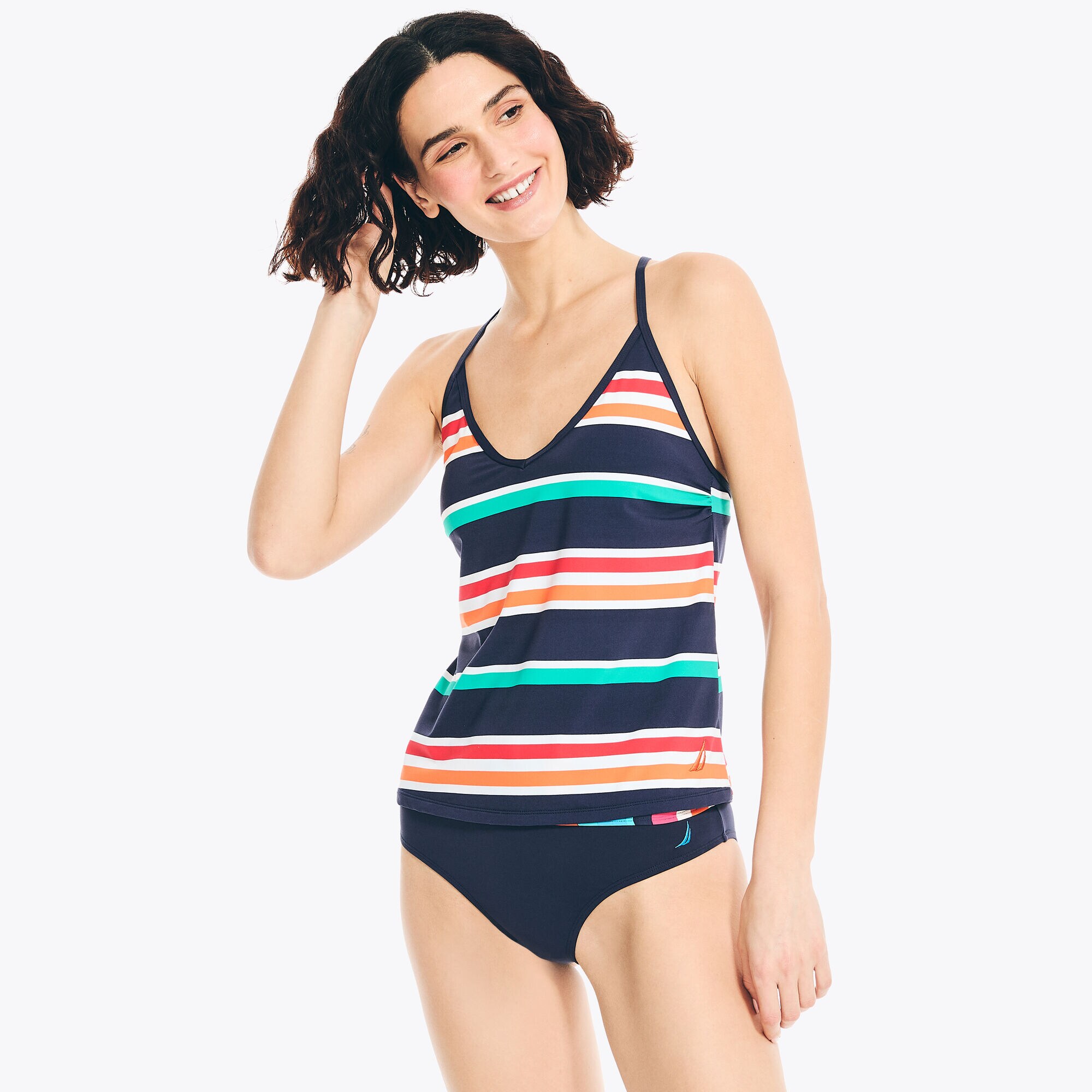 Striped Tankini Swim,Stellar Blue Heather,large
