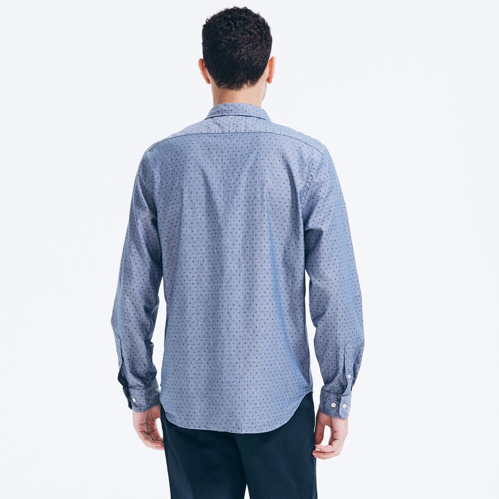 Slim Fit Twill Shirt in Print,J Navy,large