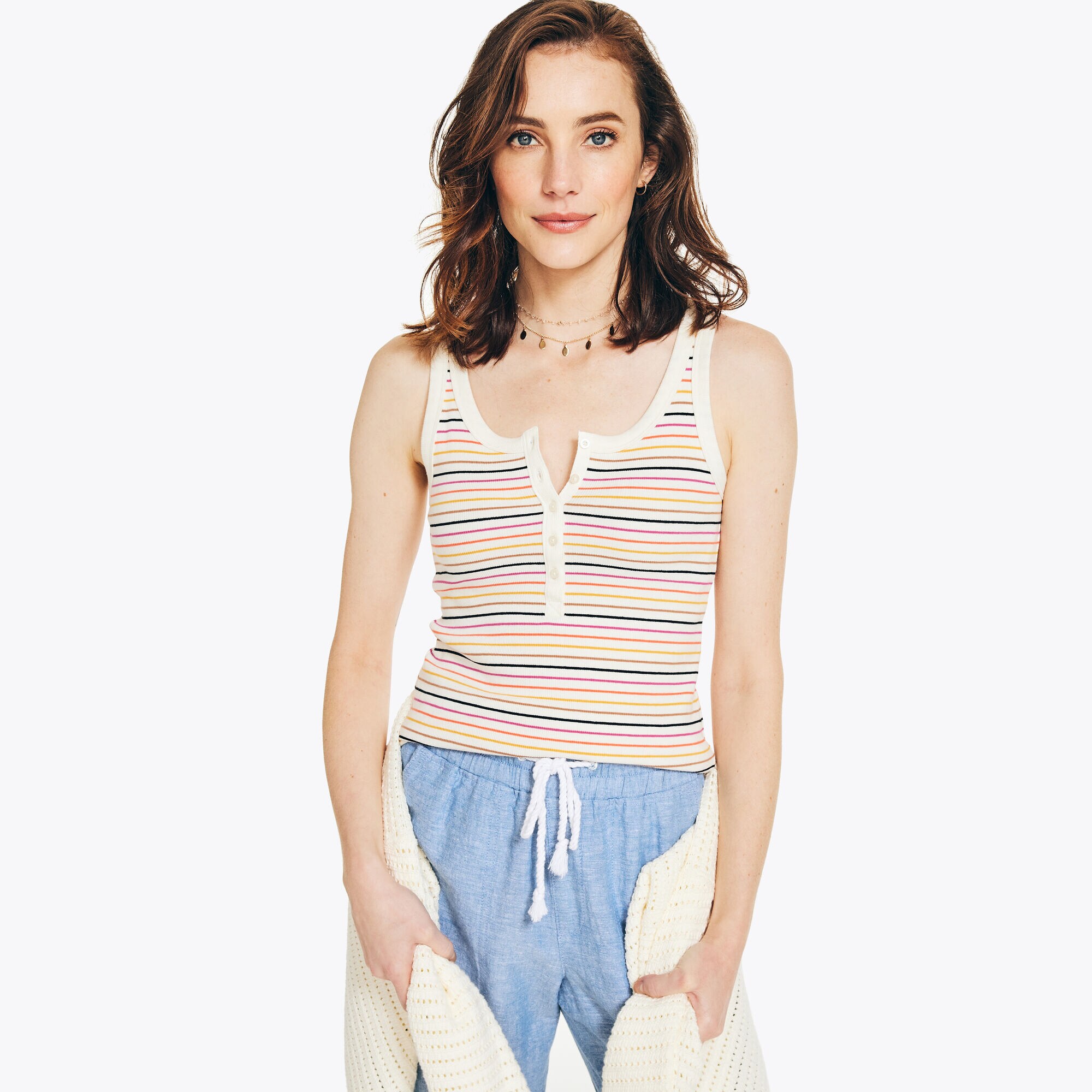 Striped Tank Top,Marshmallow,large
