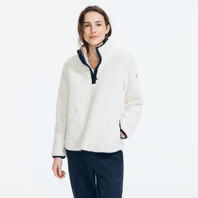 QUARTER-ZIP SHERPA PULLOVER,Marshmallow,large