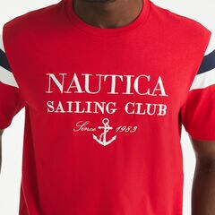Colorblock Crewneck T-Shirt,Tango Red,large