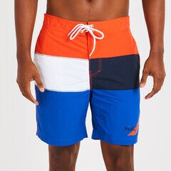 Colorblock Half-Elastic Swim Trunks,Spicy Orange,large