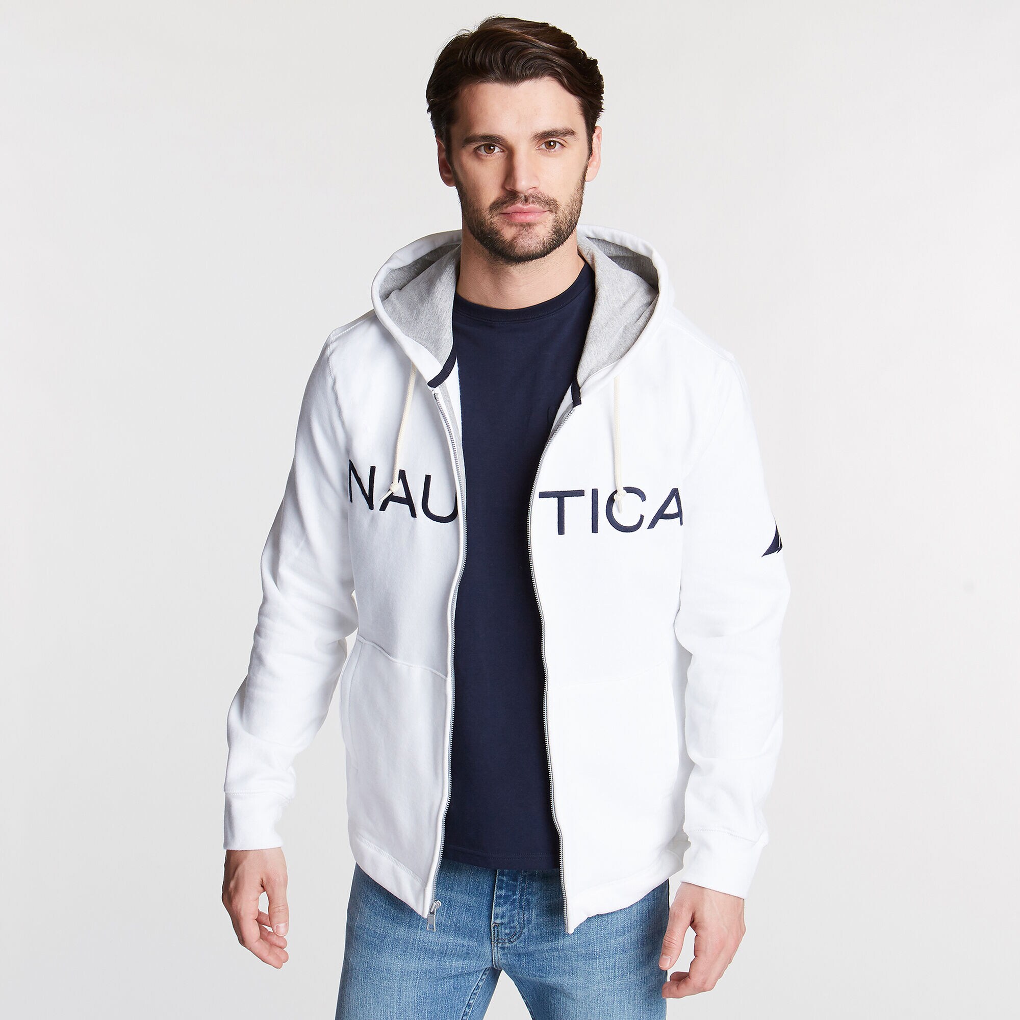 Full-Zip Nautica Hoodie,Bright White,large