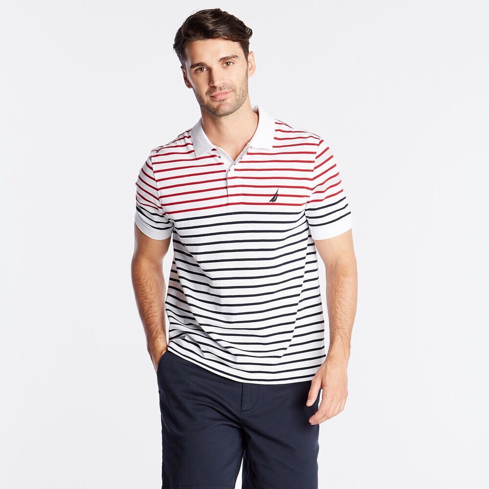 CLASSIC FIT PERFORMANCE POLO IN STRIPE,Bright White,large