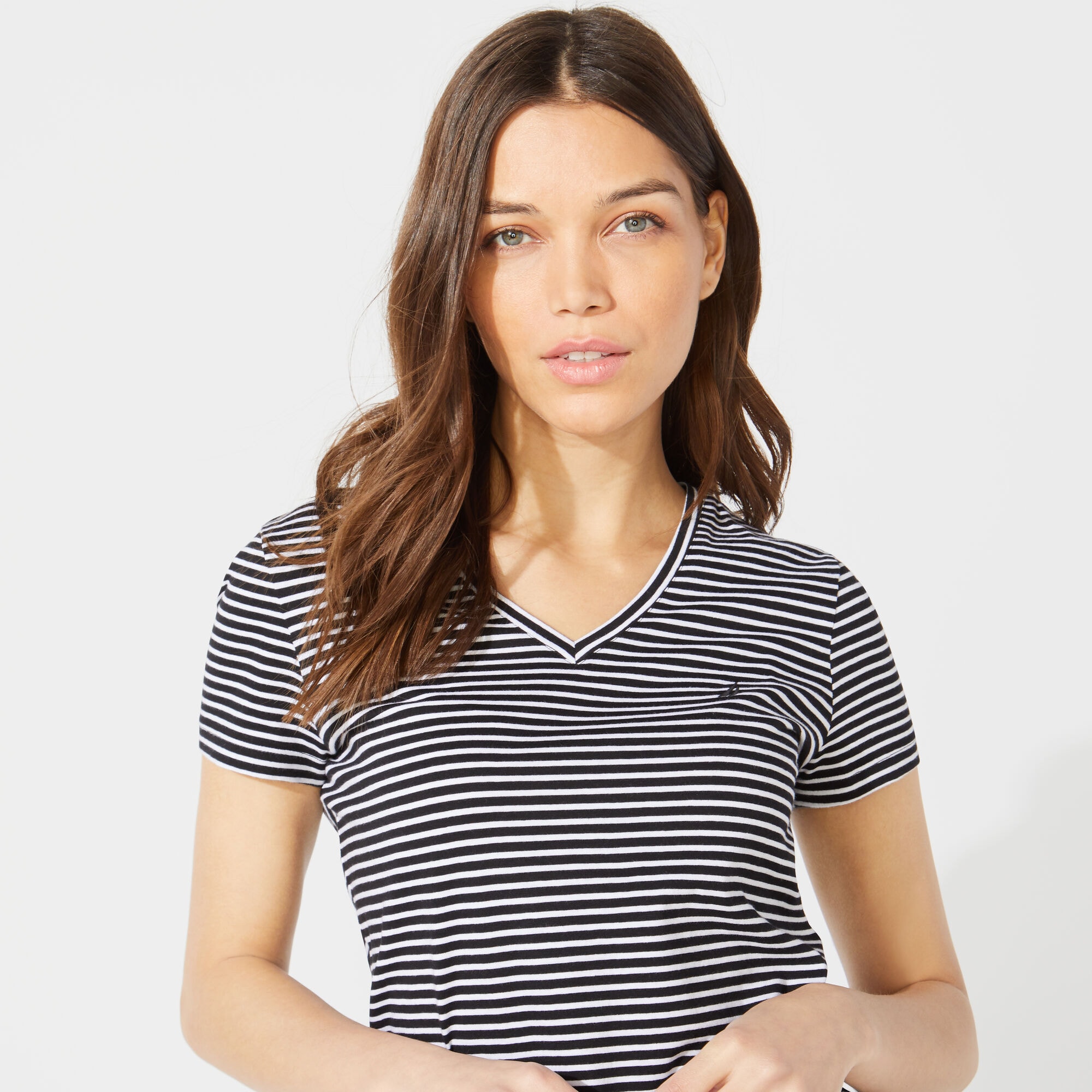 CLASSIC STRIPE V-NECK T-SHIRT,True Black,large