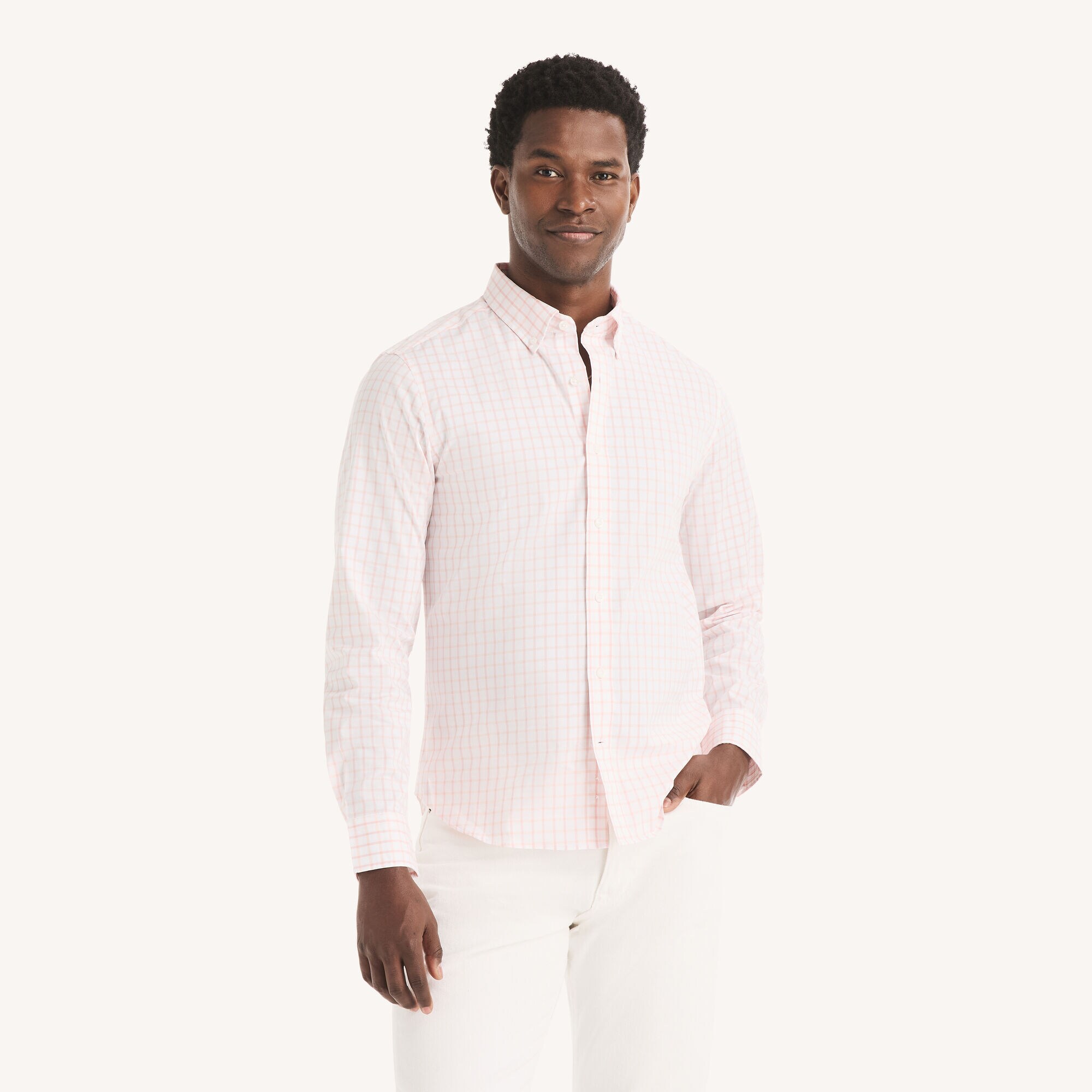 Slim Fit Wrinkle-Resistant Plaid Shirt,Cabana Pink,large