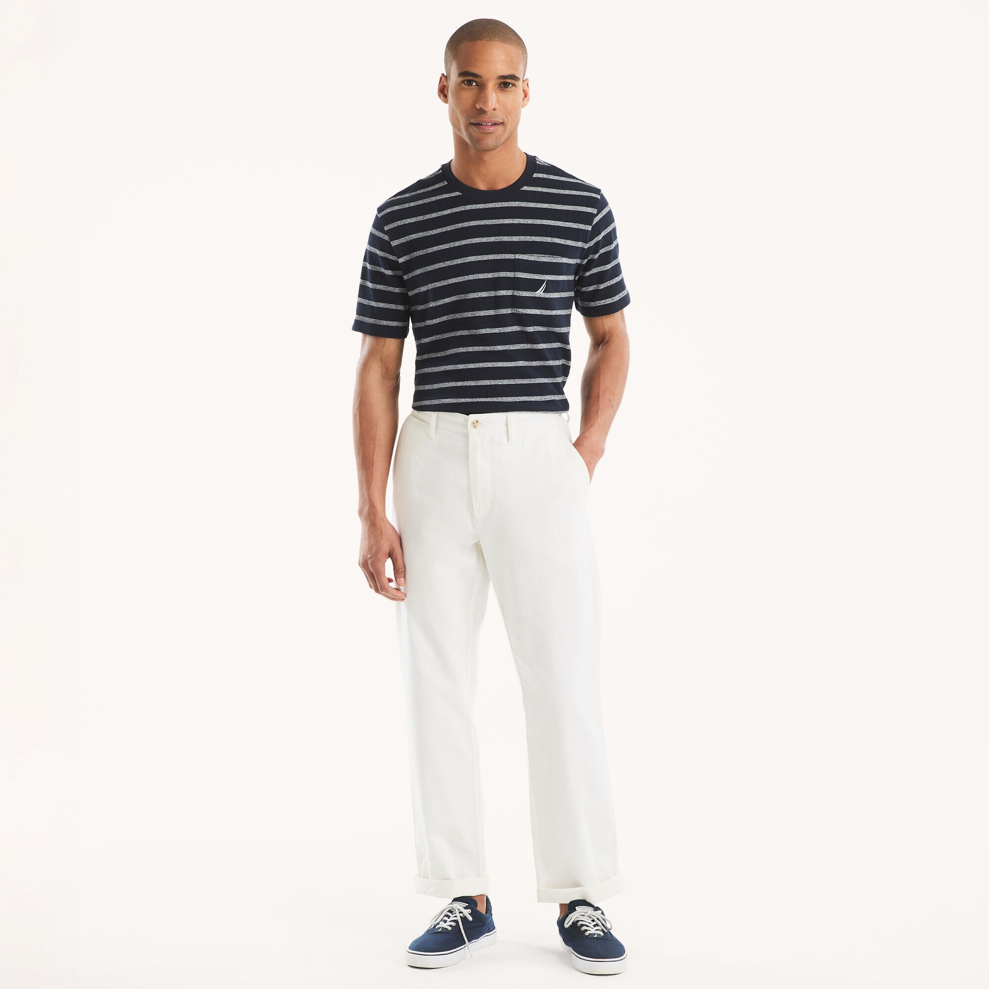 Striped Textured Crewneck T-Shirt,Stellar Blue Heather,large