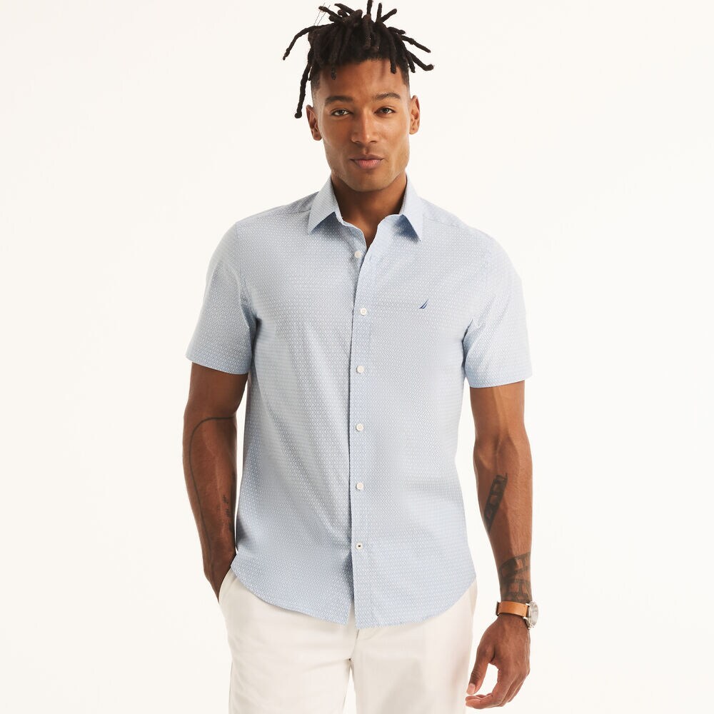 Wrinkle-Resistant Printed Wear To Work Shirt,Crystal Bay Blue,large