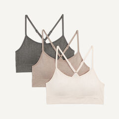 Ribbed Bra, 3-Pack,Tobacco,large