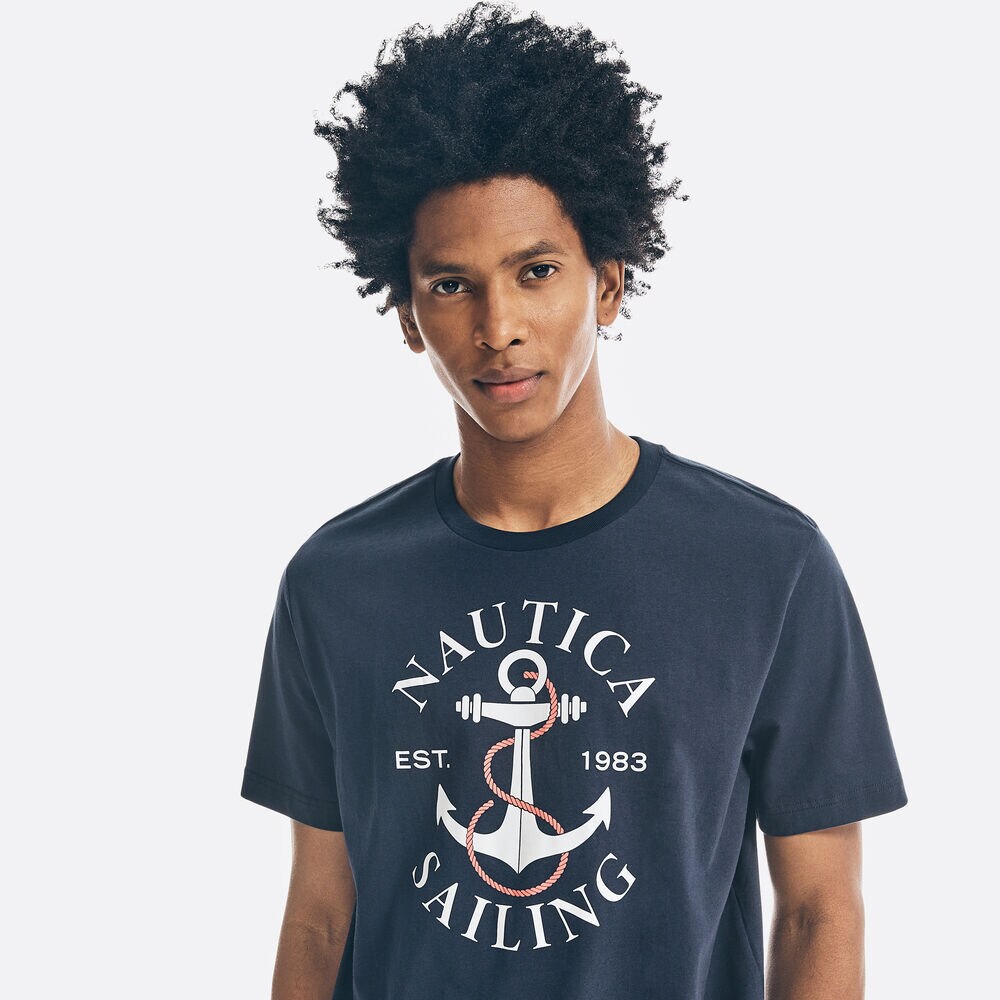 SAILING ANCHOR GRAPHIC SLEEP T-SHIRT,Navy,large