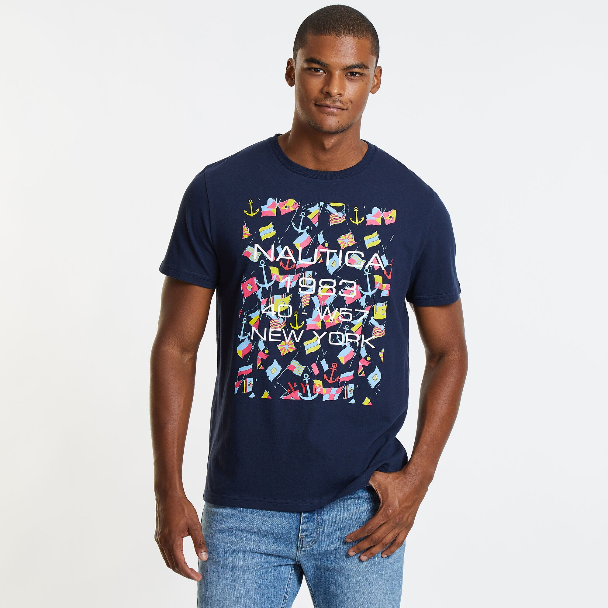 40-W57 Nautica Crewneck T-Shirt,Navy,large