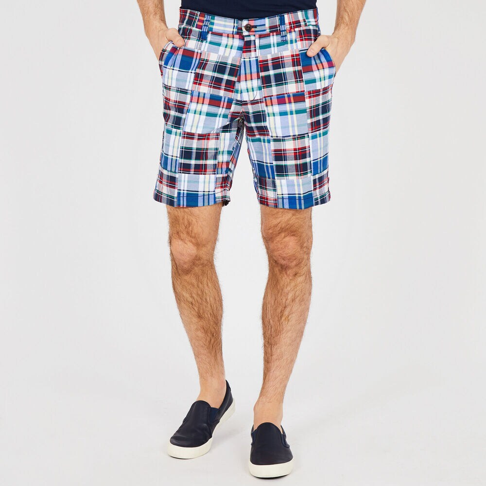 Madras Patchwork Walking Shorts - 8.5" Inseam,Green,large