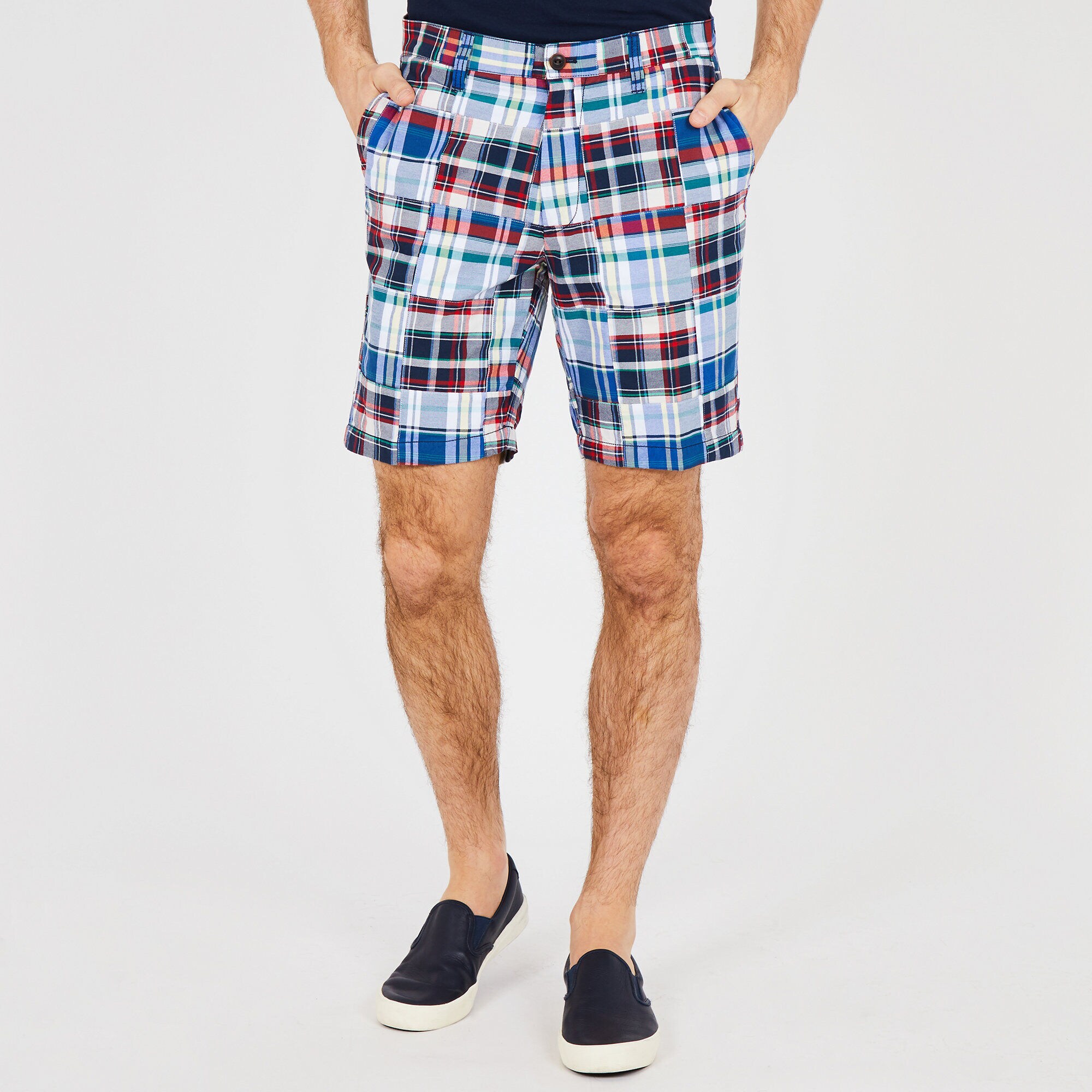 Madras Patchwork Walking Shorts - 8.5" Inseam,Green,large
