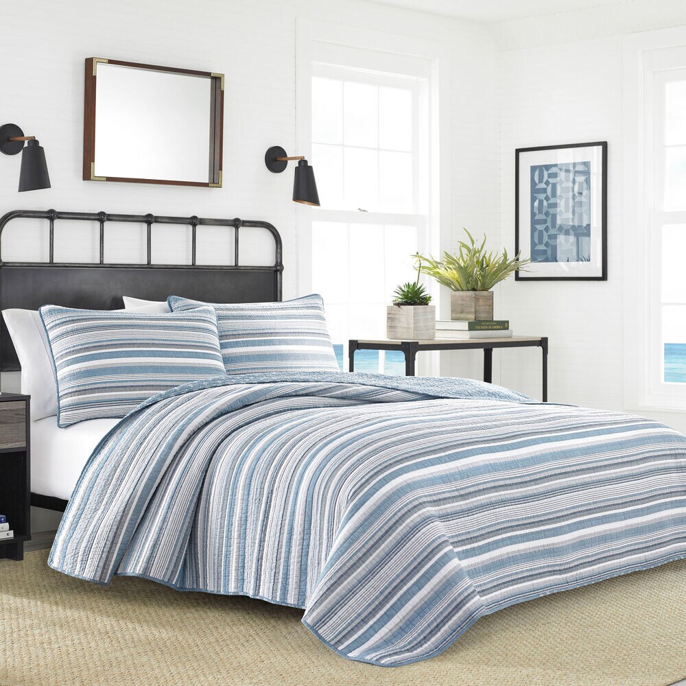 Jettison Grey Blue King Quilt Set,Blue Heather,large