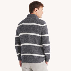 Striped Mock-Neck Sweater,Navy,large