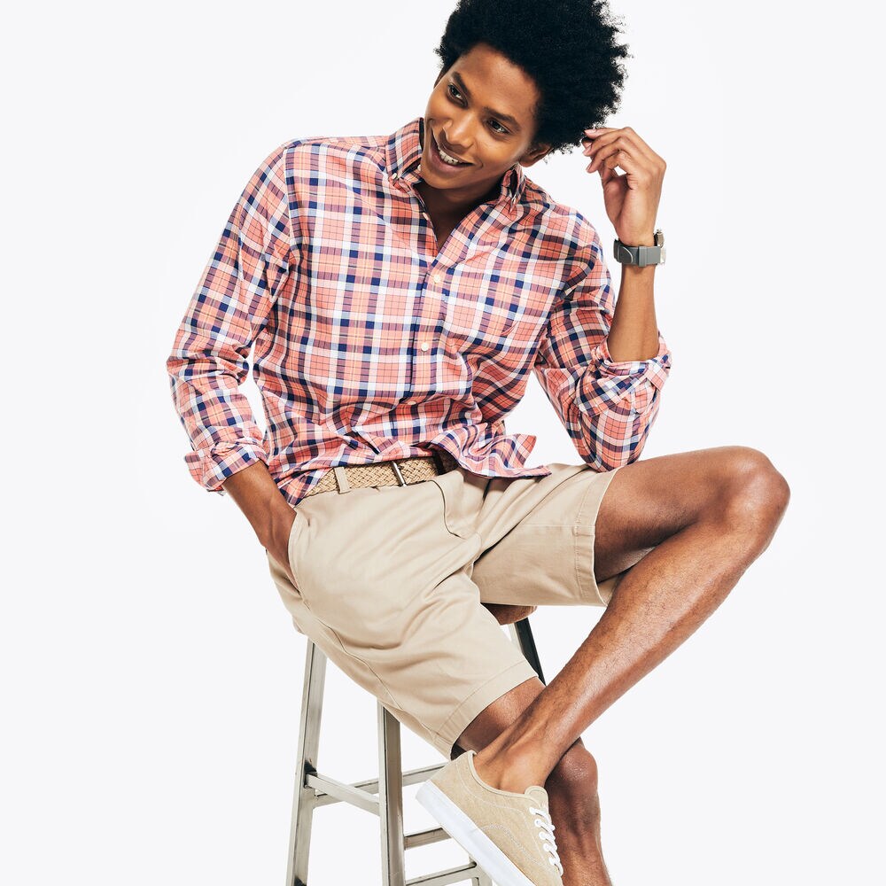 PLAID POPLIN SHIRT,Coral Dream,large