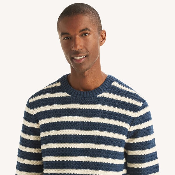 Textured Striped Crewneck Sweater