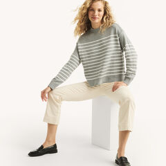 Striped Mock-Neck Sweater,Grey Heather,large