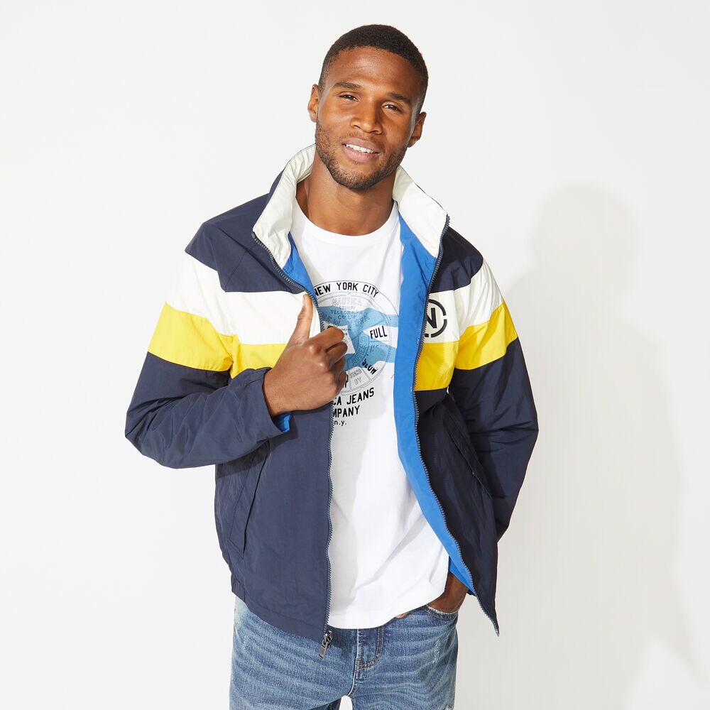 NAUTICA JEANS CO. REVERSIBLE BOMBER JACKET,Navy,large