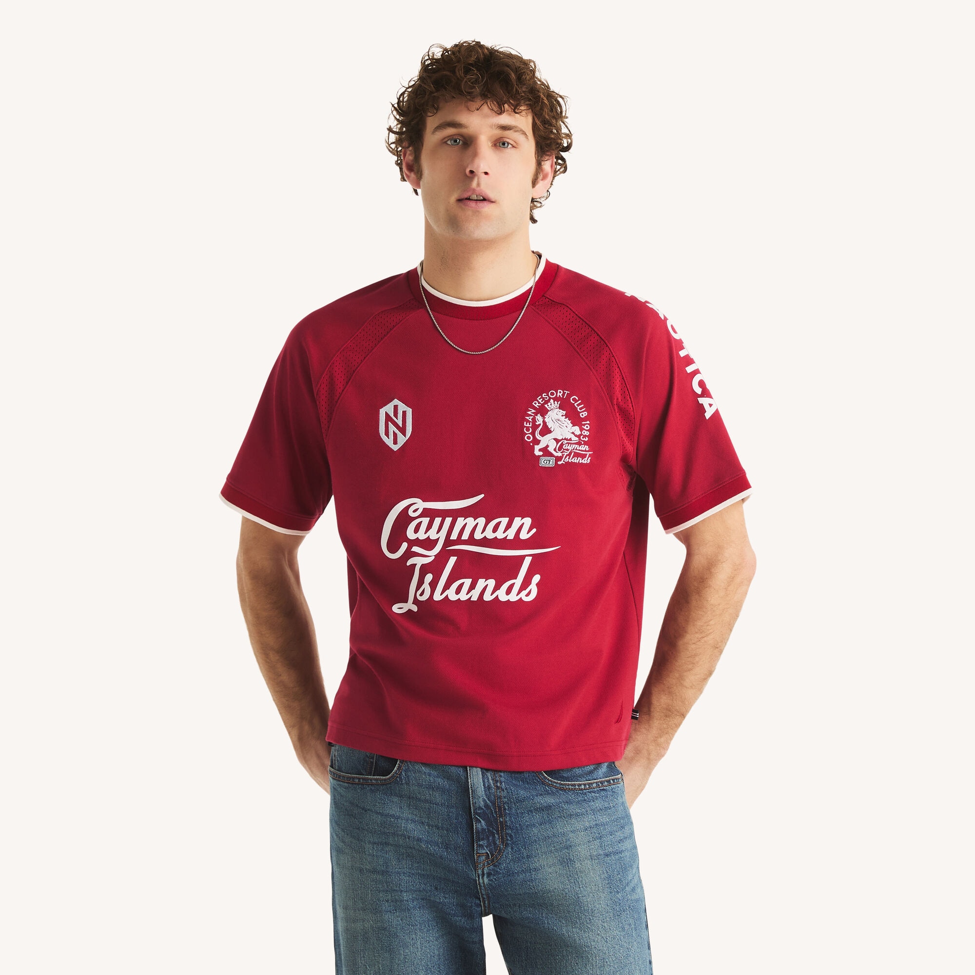 Soccer Crewneck Performance T-Shirt,Rio Red,large