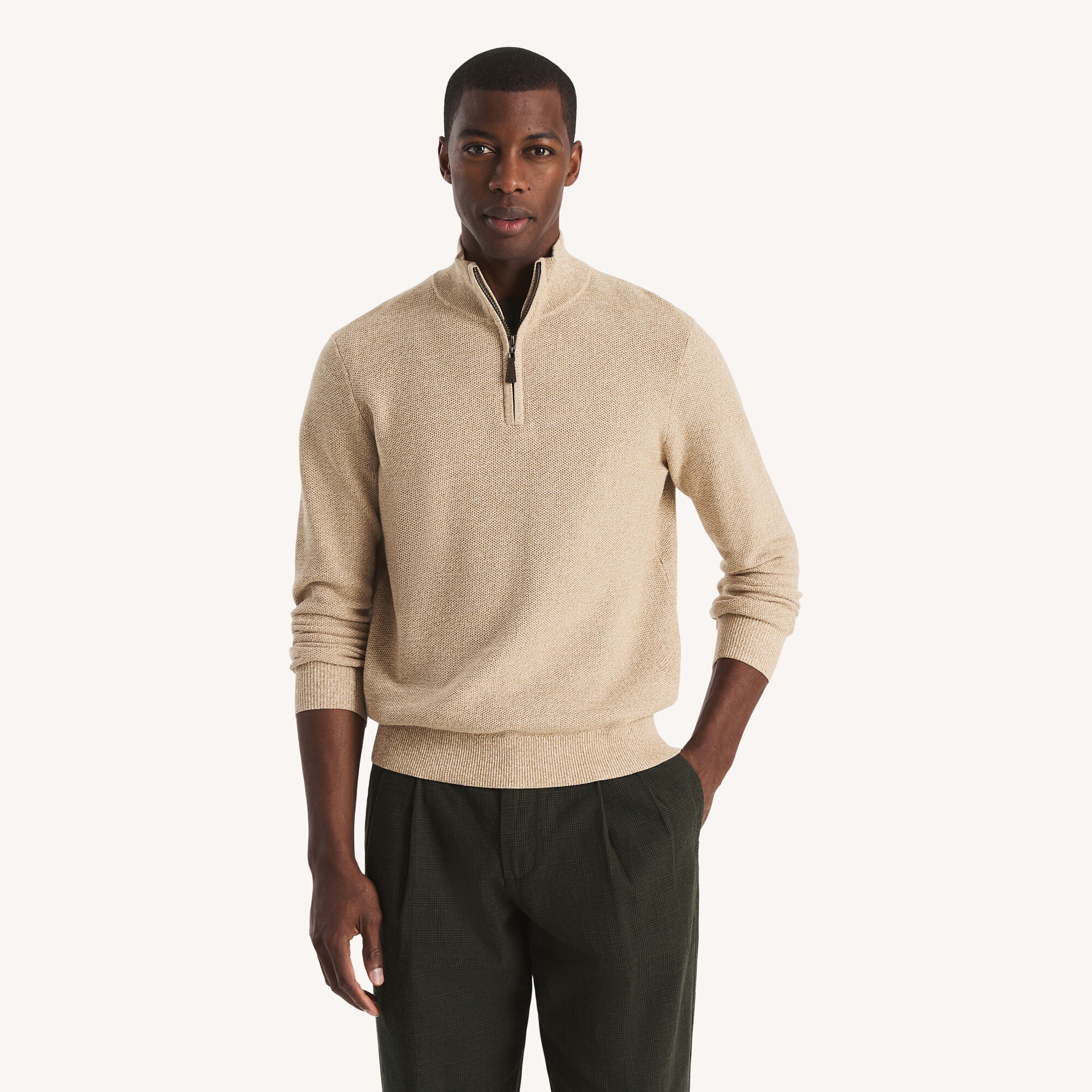 Marled Quarter-Zip Sweater,Dark Brown,large