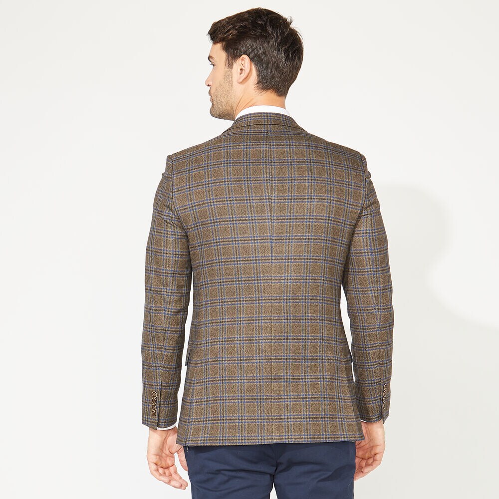 STRETCH PLAID BLAZER IN BROWN,Beachsand,large
