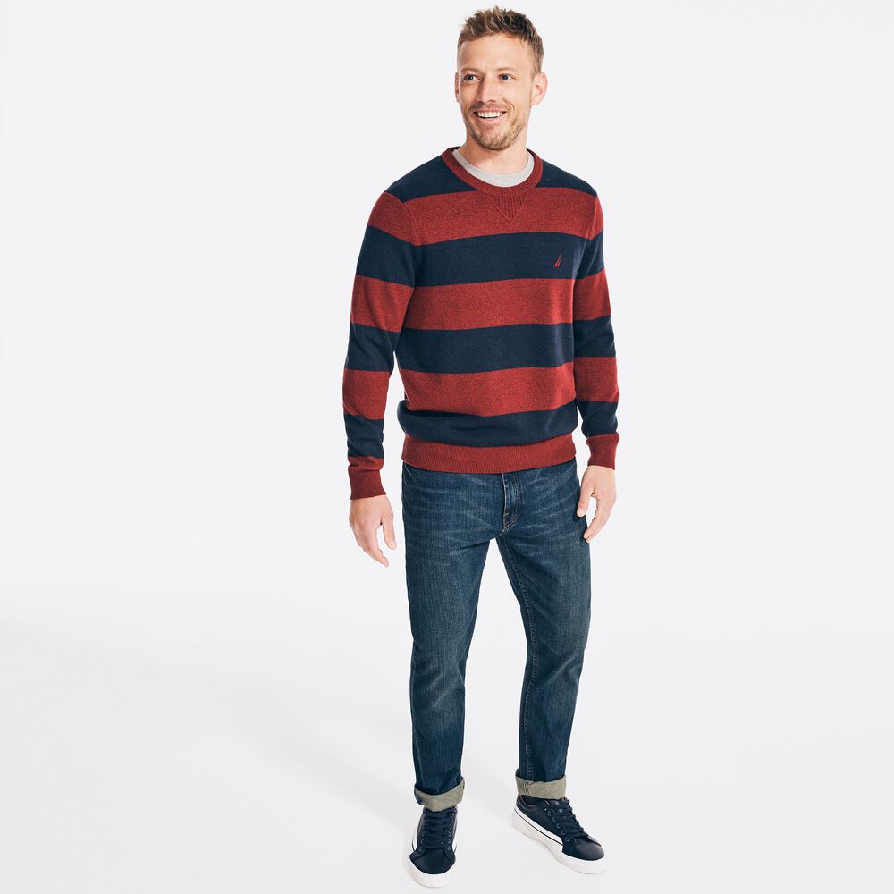 SUSTAINABLY CRAFTED STRIPED SWEATER,Flamingo,large