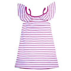 GIRLS' STRIPE FLORAL PRINT COLD-SHOULDER DRESS (8-16),Tango Red,large