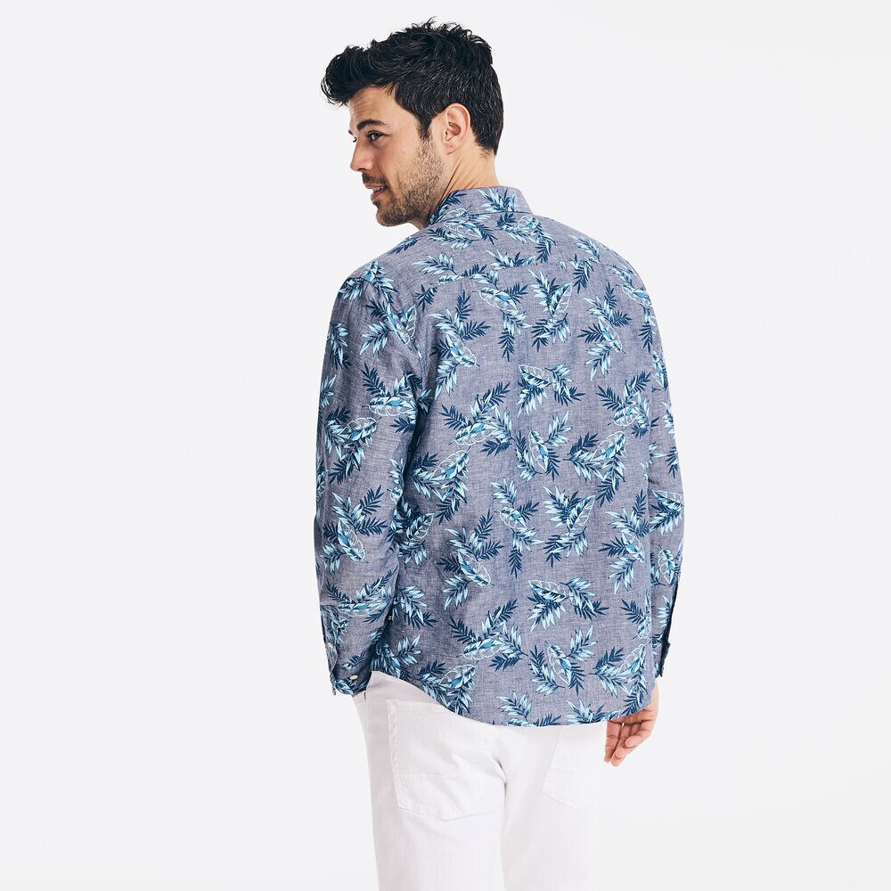 TROPICAL FOLIAGE PRINT LINEN SHIRT,J Navy,large