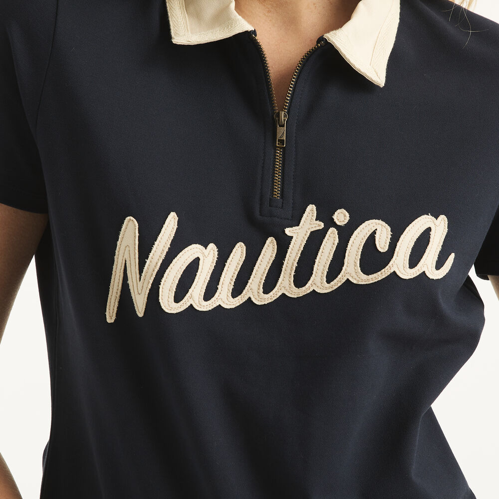 Zip-Up Polo,Navy,large