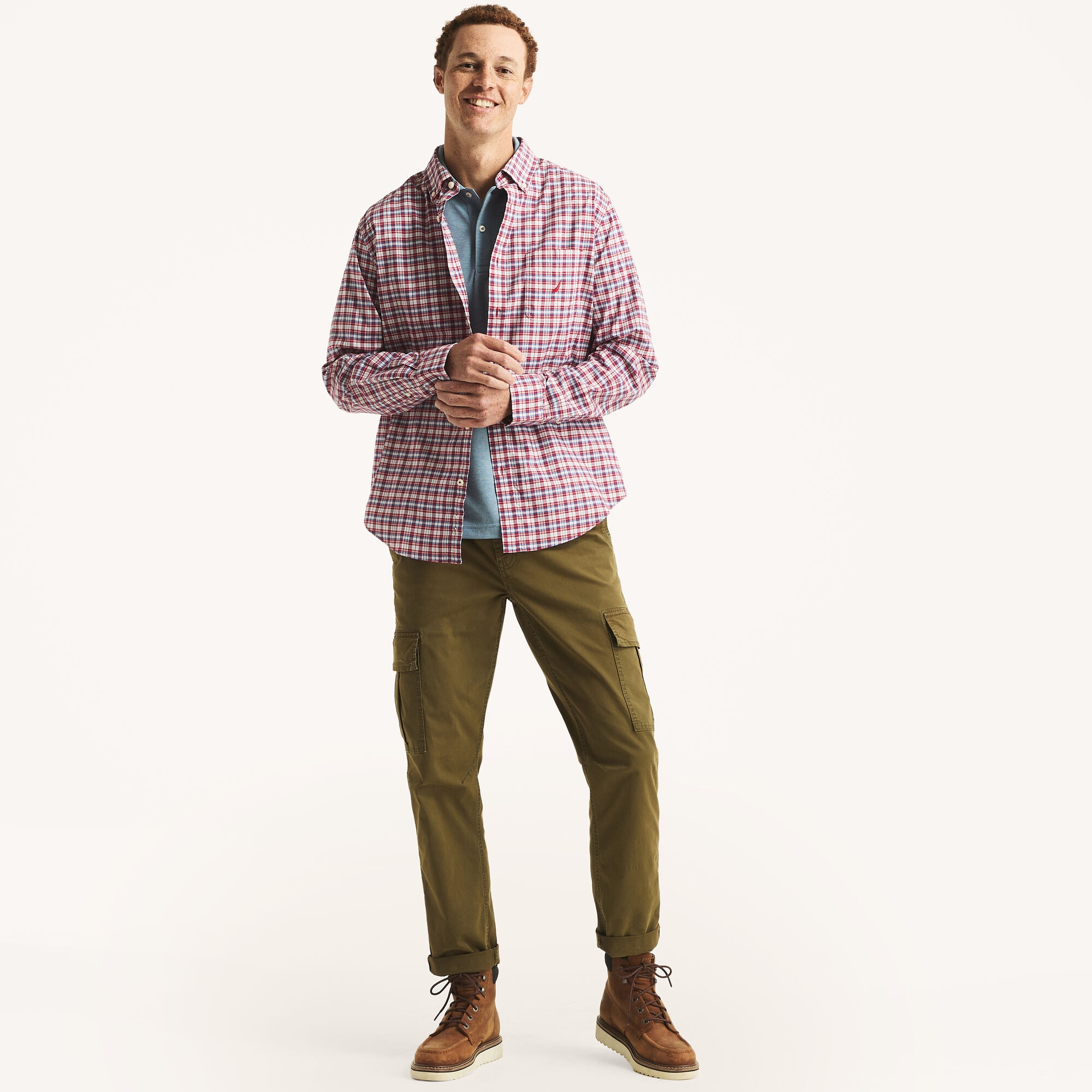 Plaid Shirt,Nautica Red,large