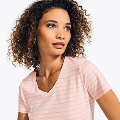 STRIPED V-NECK T-SHIRT,Fancytail Fuschia,large