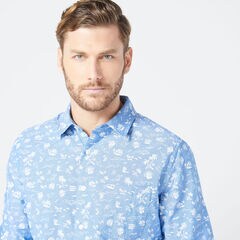 CLASSIC FIT TROPICAL PRINT CHAMBRAY SHIRT,Clear Sky Blue,large