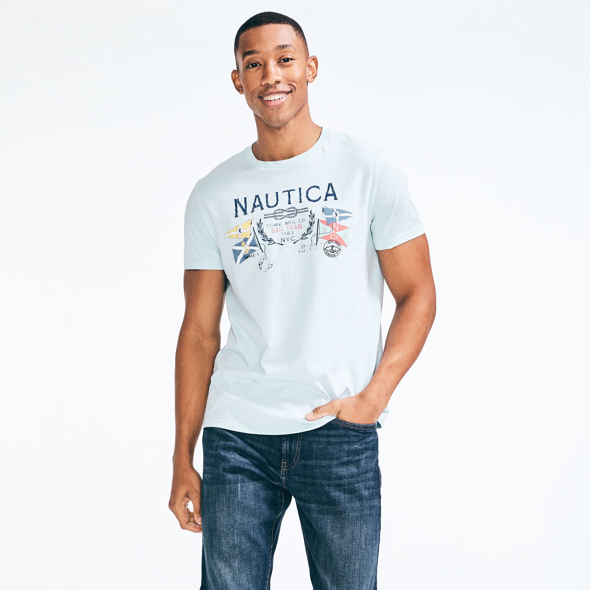 Short Sleeve Sail Team Graphic Tee,Starlight Blue,large