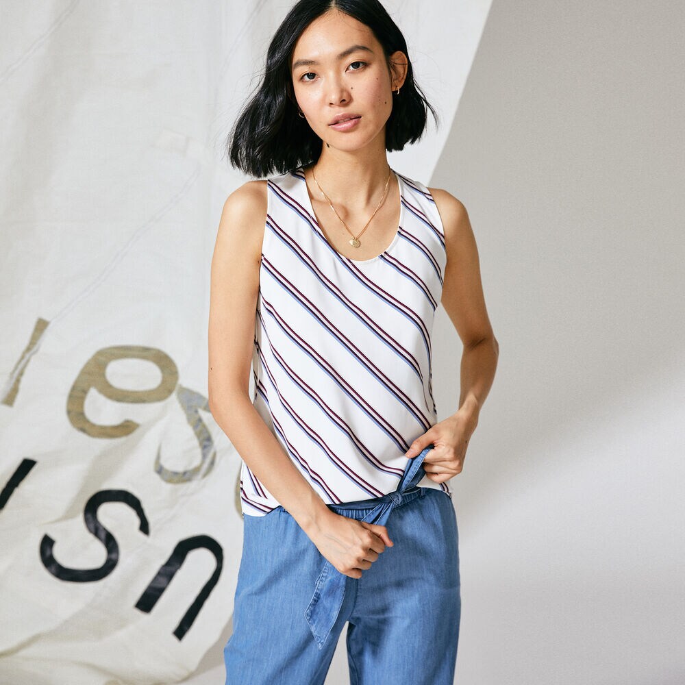 STRIPE WOVEN SLEEVELESS TOP,Marshmallow,large