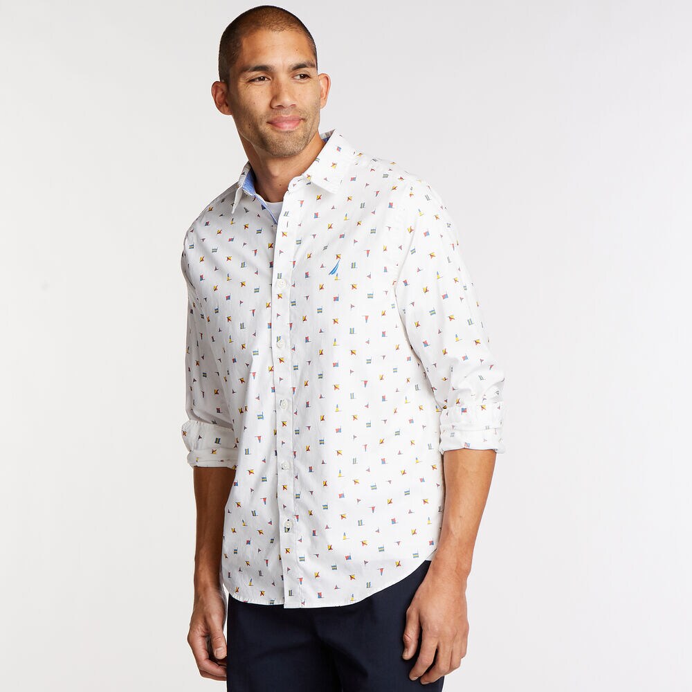 Print Long Sleeve Classic Fit Shirt,Clear Sky Blue,large