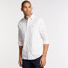 Print Long Sleeve Classic Fit Shirt,Clear Sky Blue,large