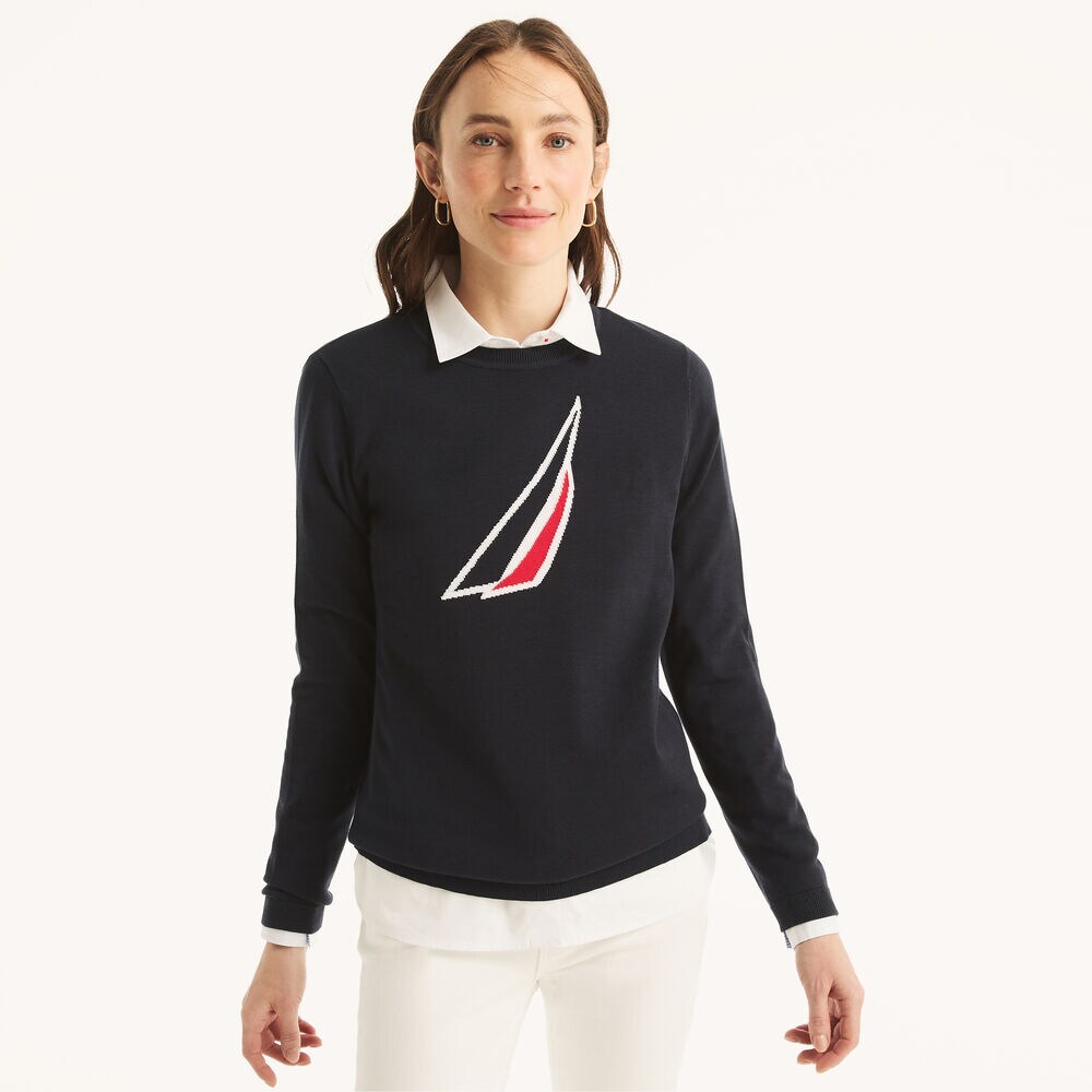 brand icon Crewneck Sweater,Navy,large