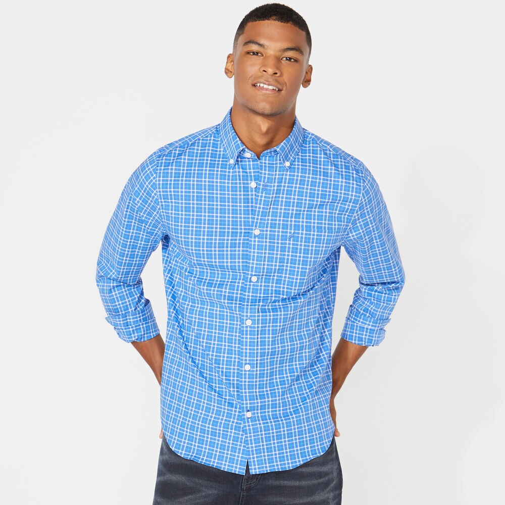 SLIM FIT WRINKLE-RESISTANT MINI TATTERSALL SHIRT,Rolling River Wash,large