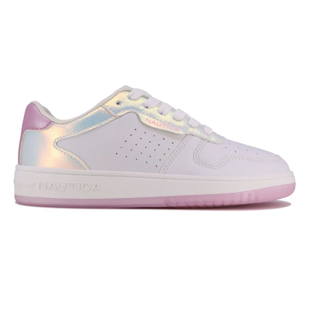 Girls' Holographic Lace-Up Sneaker,Antique White Wash,large