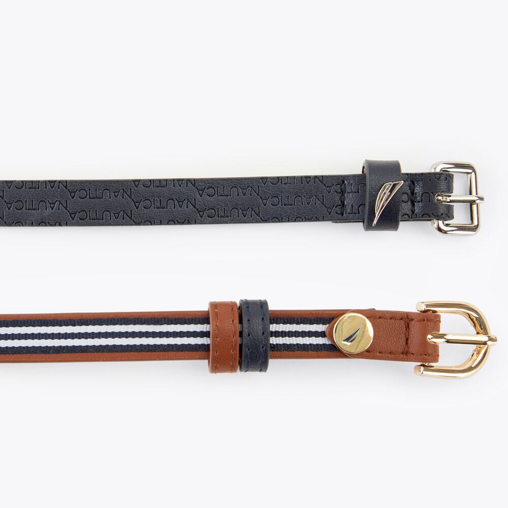 Skinny Leather Belt, 2-Pack,Charcoal Blue Heather,large