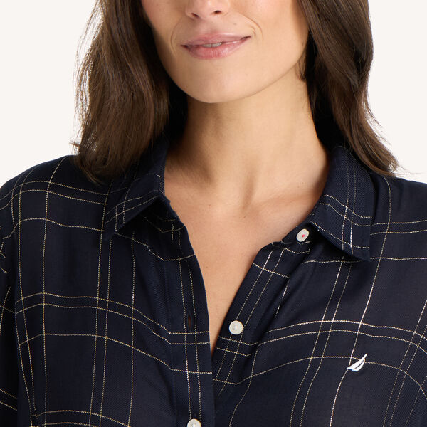 Grid Roll-Tab Sleeve Shirt